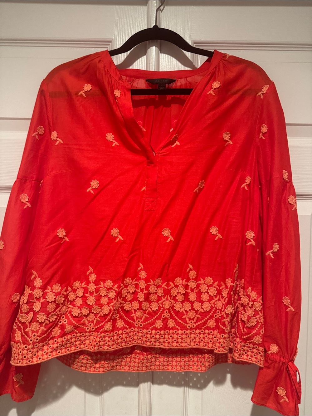 J. Crew Red Embroidered Peasant Blouse